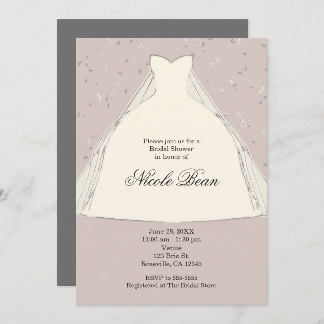 Invitación Moda Moderno Ducha de novia Vestido Ilustracion (Anverso / Reverso)