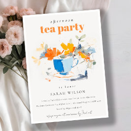Invitación Moda Moderno Floral Tea Cup Tarde Fiesta de Té