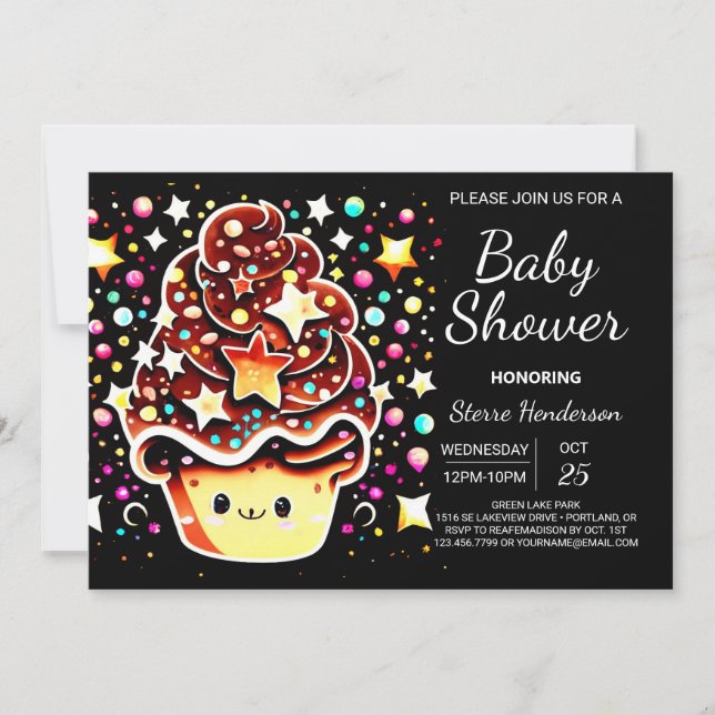 Invitación Moda Moderno quequito Muffin Boy Baby Shower (Anverso)