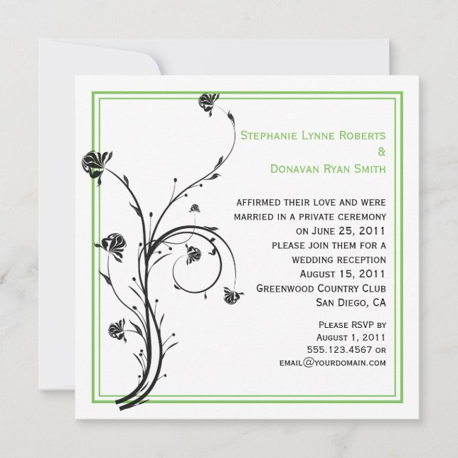 Invitación Moda Moderno Swirls Negro y Verde (Anverso)
