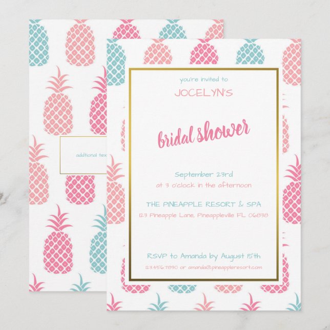 Invitación Moda Moderno Tropical Pineapple Bridal Shower (Anverso / Reverso)