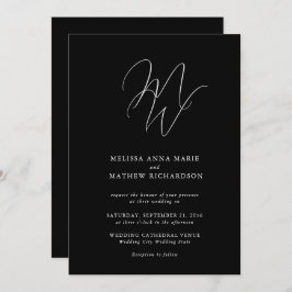 Invitación Moda Monograma Boda blanco y negro moderno