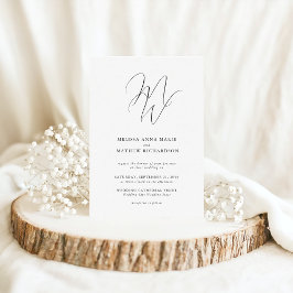 Invitación Moda Monograma Boda blanco y negro moderno