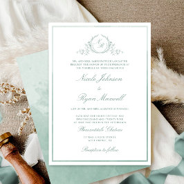 Invitación Moda Monograma formal Boda de acuarela verde pálid