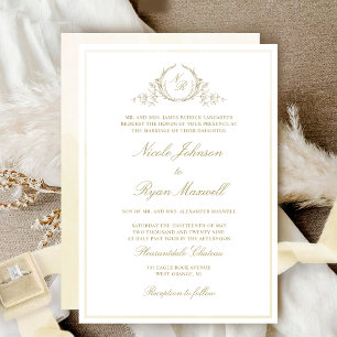 Invitación Moda Monograma formal de champán, Boda acuarela