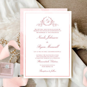 Invitación Moda Monograma formal Rubor Boda de acuarela rosa