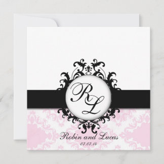 Invitación Moda Monogramas Boda Invitar Damasco Blanco Rosa
