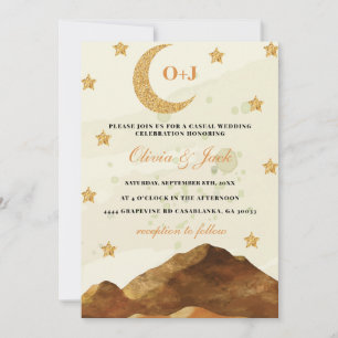 Invitación Moda Montaña luna acuarela oro elegante Boda