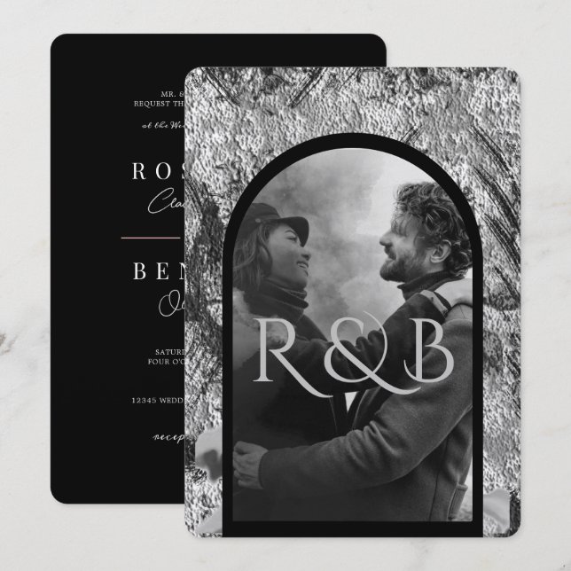 Invitación Moda Montañas Blancas Negras Boda de fotos (Anverso / Reverso)