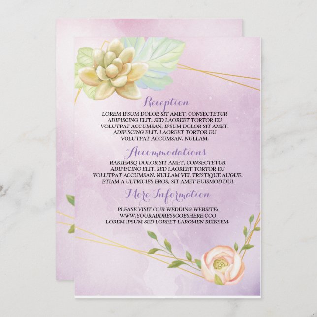 Invitación moda morada acuarela floral (Anverso / Reverso)