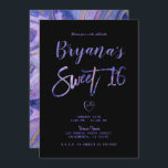 Invitación Moda morada de mármol de oro negro Glam Sweet 16 F<br><div class="desc">Personalizar para cualquier evento</div>