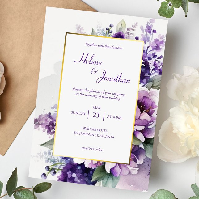 Invitación Moda morada moderna floral elegante Boda Boho (Subido por el creador)
