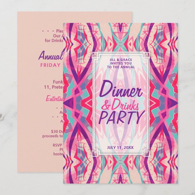 Invitación Moda morada rosada Aqua Boho Fiesta de bebidas (Anverso / Reverso)