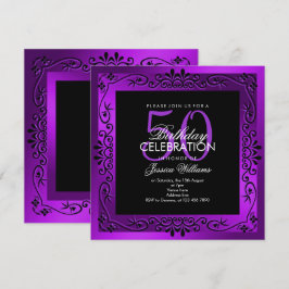 Invitación Moda Morado Decorativo enmarcado 50 cumpleaños