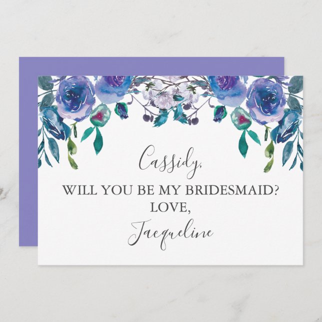 Invitación Moda Morado Floral Serás Mi Novia (Anverso / Reverso)