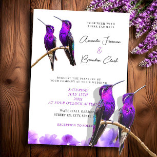 Invitación Moda Morado Hummingbirds y Petales Boda