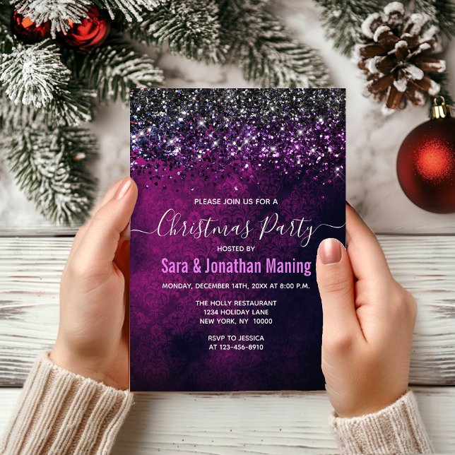 Invitación Moda morado negro goteo purpurina Navidades (Subido por el creador)