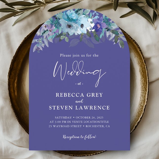 Invitación Moda morado oscuro polvoriento azul boda de arco f (Subido por el creador)