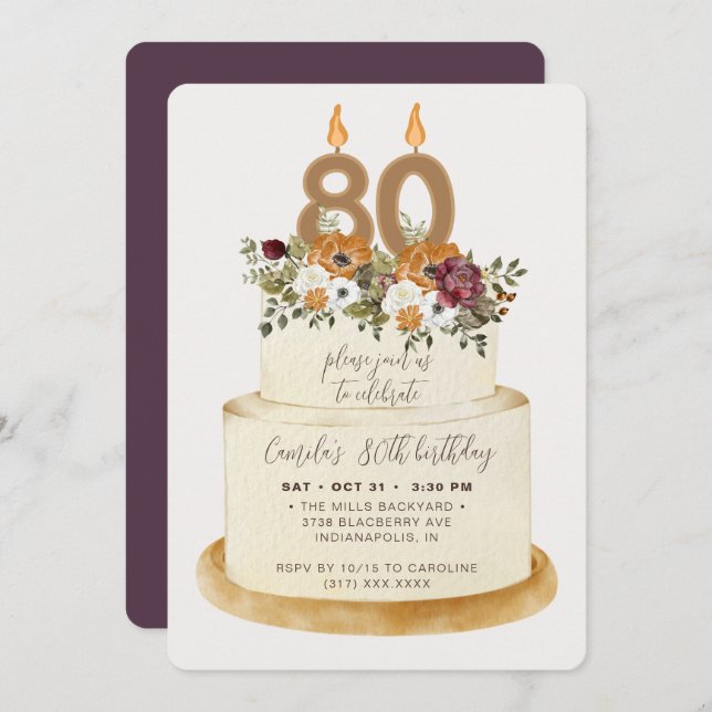 Invitación Moda Morado Otoño Otoño Pastel de Cumpleaños (Anverso / Reverso)