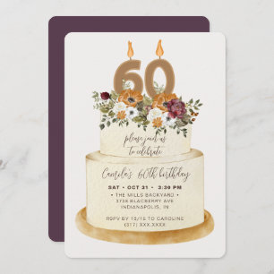 Invitación Moda Morado Otoño Otoño Pastel de Cumpleaños 60