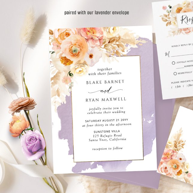 Invitación Moda Morado, Peach, Rubor y Cream Floral Boda (Subido por el creador)
