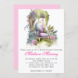 Invitación Moda Morado Pink Floral Garden Silla Bridal Shower