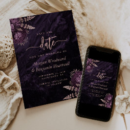 Invitación Moda Morado Rosa Oro Boda Floral Salvar la fecha