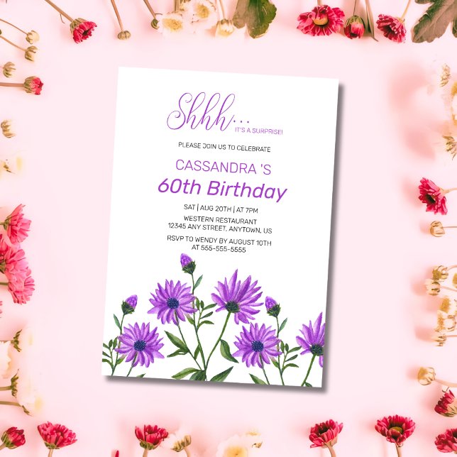 Invitación Moda Morado Xeranthemum Floral Sorpresa Cumpleaños (Subido por el creador)