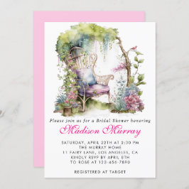 Invitación Moda Morple Blue Floral Garden Silla Bridal Shower