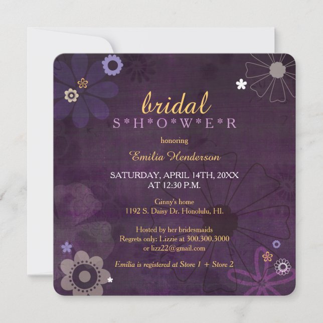 Invitación Moda Morple Floral Bridal Shower (Anverso)