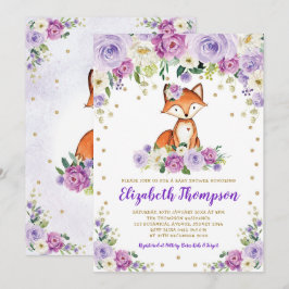 Invitación Moda Morple Floral Woodland Fox Baby Shower