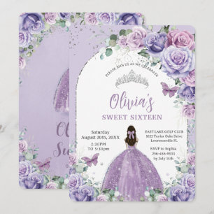 Invitación Moda Morple Lilac Floral Sweet 16 Fiesta de cumple