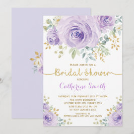 Invitación Moda Morple Lilac Rosas de oro ducha de novia