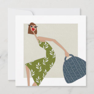 Invitación Moda Mujer Verano Vestido Verde Ilustracion de mod