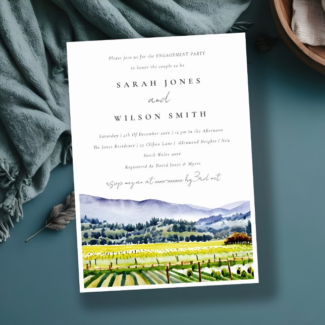 Invitación Moda Napa Valley Watercolor Vineyard Engagement (Subido por el creador)