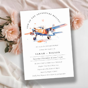 Invitación Moda Naranja azul Rubor Airplane Ducha