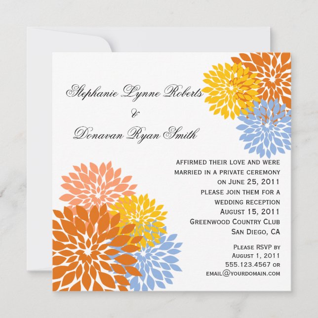 Invitación Moda Naranja moderno Peach Blue Gold Flower Petale (Anverso)