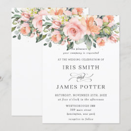 Invitación Moda Naranja Peach Boda de vegetación floral rosa