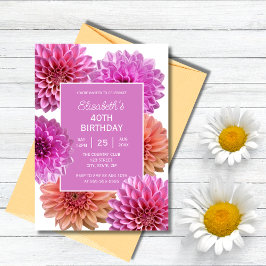 Invitación Moda Naranja rosa Dahlia Floral 40 cumpleaños