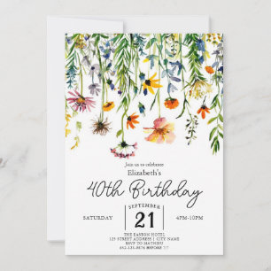 Invitación Moda Naturaleza Flores silvestres 40 cumpleaños