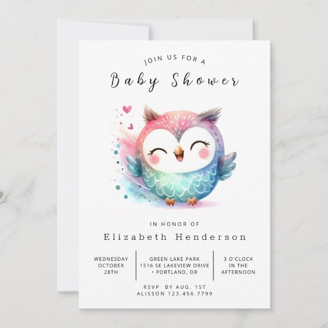 Invitación Moda Nature Owl Baby Shower (Anverso)