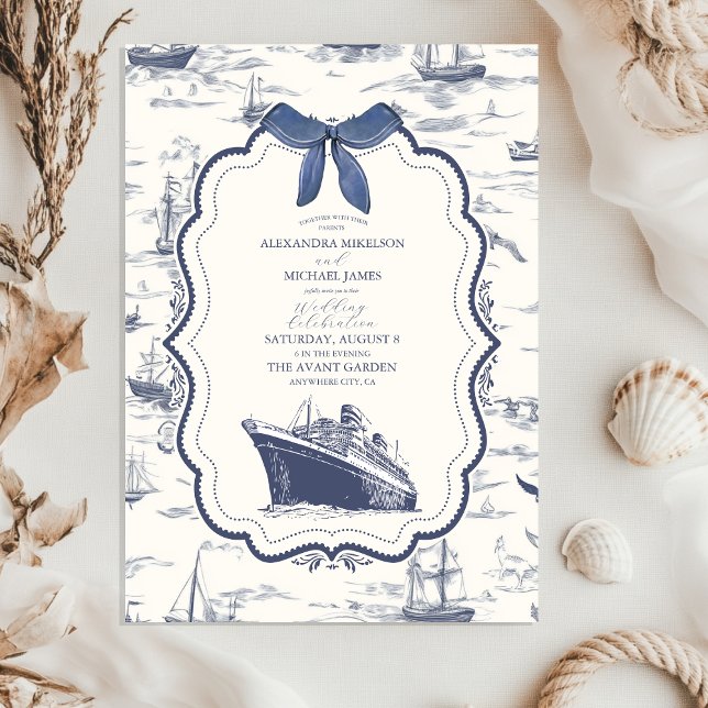 Invitación Moda Nautical Toile de Jouy Bow Boda (Subido por el creador)