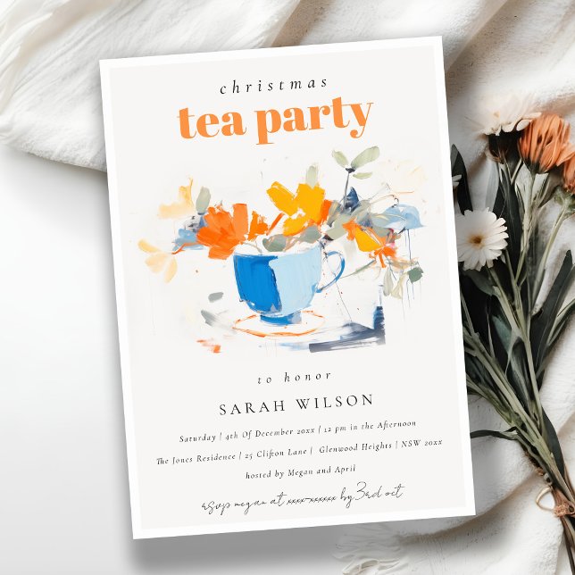 Invitación Moda Navidades de la Copa de Té Floral moderna Fie (Subido por el creador)