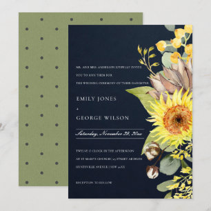 Invitación Moda NAVY FLOWER EUCALYPTUS BODA FLORAL PINO