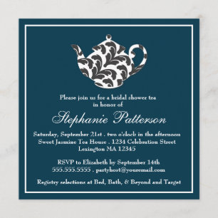 Invitación Moda Navy & White w Damask Bridal Shower Fiesta de