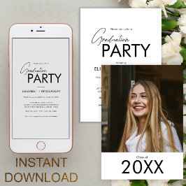 Invitación Moda Negrita Tipografía Foto Partido de Graduación
