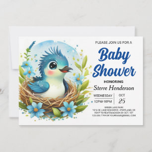 Invitación Moda Nest Blue Bird Boy Baby Shower