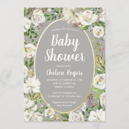 Invitación Moda neutra de género floral gris blanco Baby Show