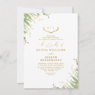 Invitación Moda Neutral acuarela Boda floral Relieve metaliza