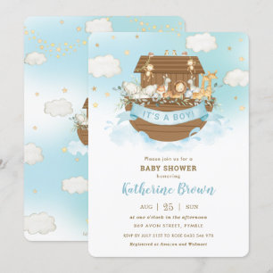 Invitación Moda Noah: Ark Cute Animals Boy Baby Shower Invi